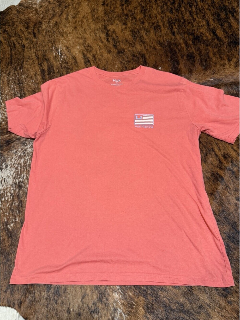 Huk and Bars Tee Mens Performance Fishing Shirt  coral-colored Mens Size Large